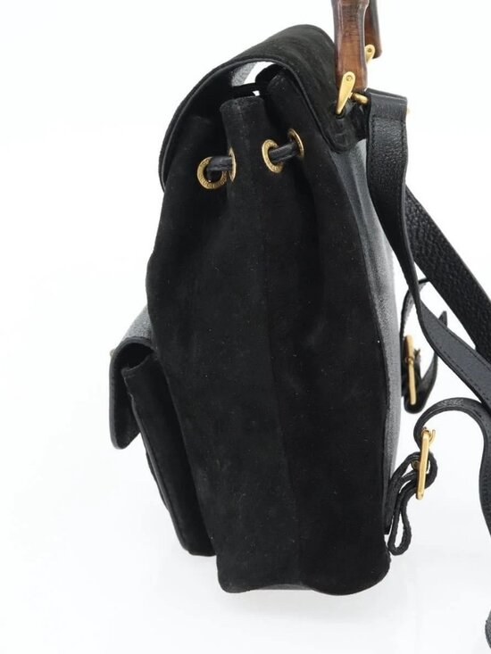 GUCCI Bamboo Backpack Suede Leather Black Auth BA6791 main image 11